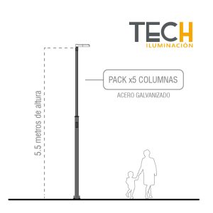 PACK x5 COLUMNAS VIALES DE 5.5 METROS C/ REGISTRO
